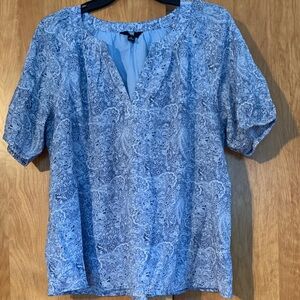 Frye Blue Abstract Paisley VNeck lined blouse Western Rodeo Coastal Cowgirl SzM